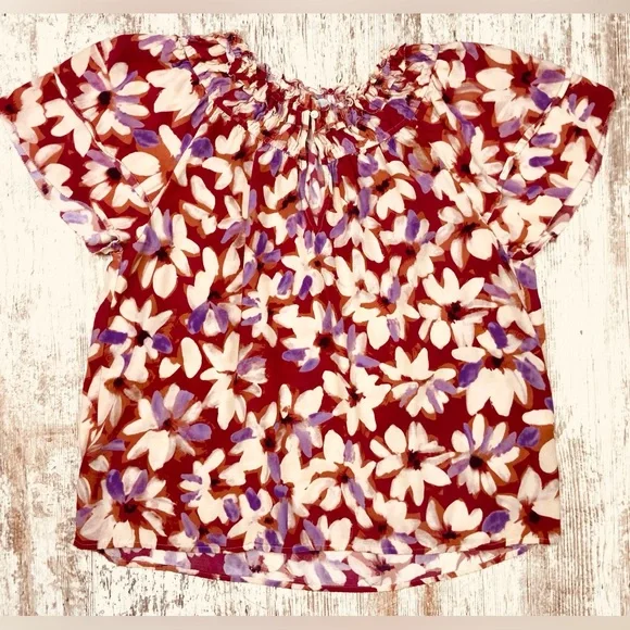 Rails Kamila Short Sleeve Pink Floral Blouse in Amaranth EUC sz Large! - Picture 2 of 8